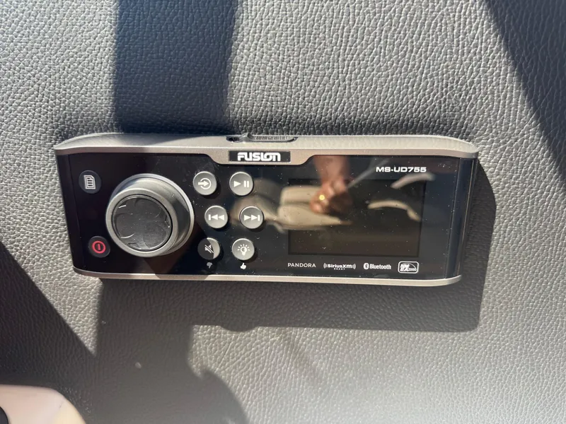 Slide: The Image of Fusion MS-UD755 marine stereo on 2021 Cutwater C-28 boat dashboard. - 33