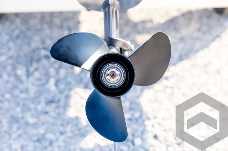 Slide: The Image of Propeller of 2025 G3 Gator Tough 1652 VBW boat, close-up view. - 19