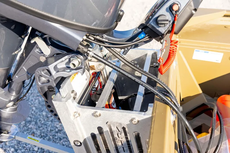 Slide: The Image of 2025 G3 Gator Tough 1652 VBW boat engine and wiring close-up. - 40