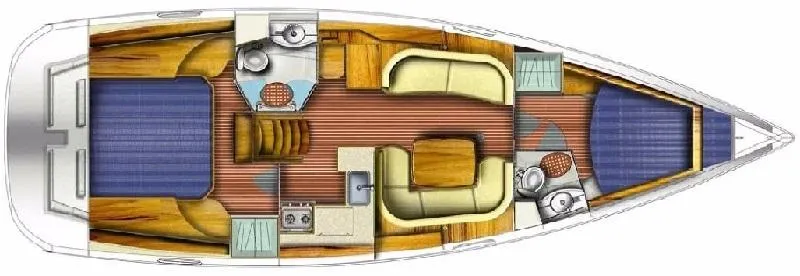Slide: The Image of Interior layout of 2006 Jeanneau Sun Odyssey 42 DS sailboat, featuring cabins and amenities. - 9