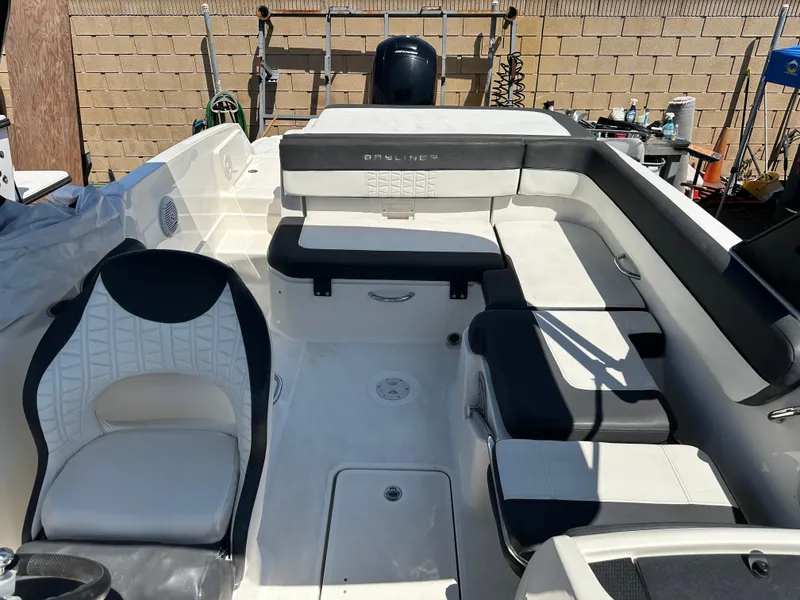 Slide: The Image of 2020 Bayliner VR6 Bowrider OB interior with seating and storage compartments. - 15