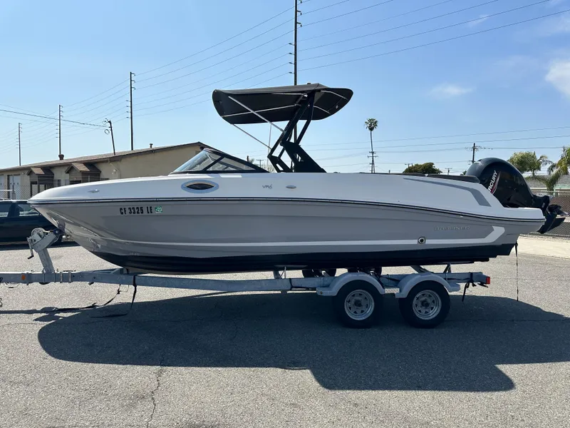 Slide: The Image of 2020 Bayliner VR6 Bowrider OB on trailer, side view. - 3