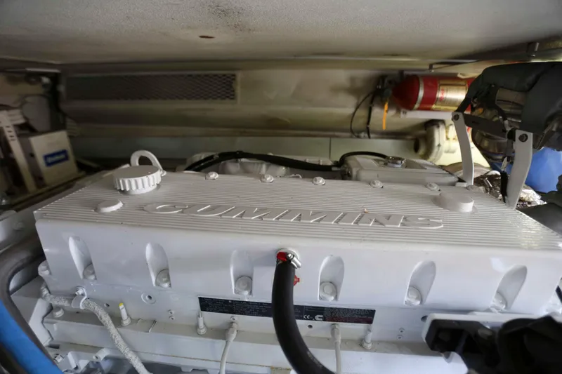 Slide: The Image of Engine compartment of a 1991 Viking 50 Convertible with Cummins engine. - 48