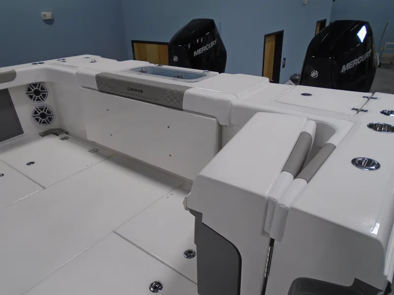 Slide: The Image of 2026 Caymas 34 CT boat interior with Mercury engines, featuring sleek design and modern amenities. - 15