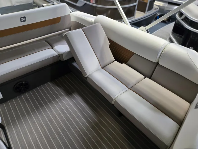 Slide: The Image of Luxurious seating on 2025 Princecraft Vectra 23 WRL boat, featuring elegant upholstery and modern design. - 4