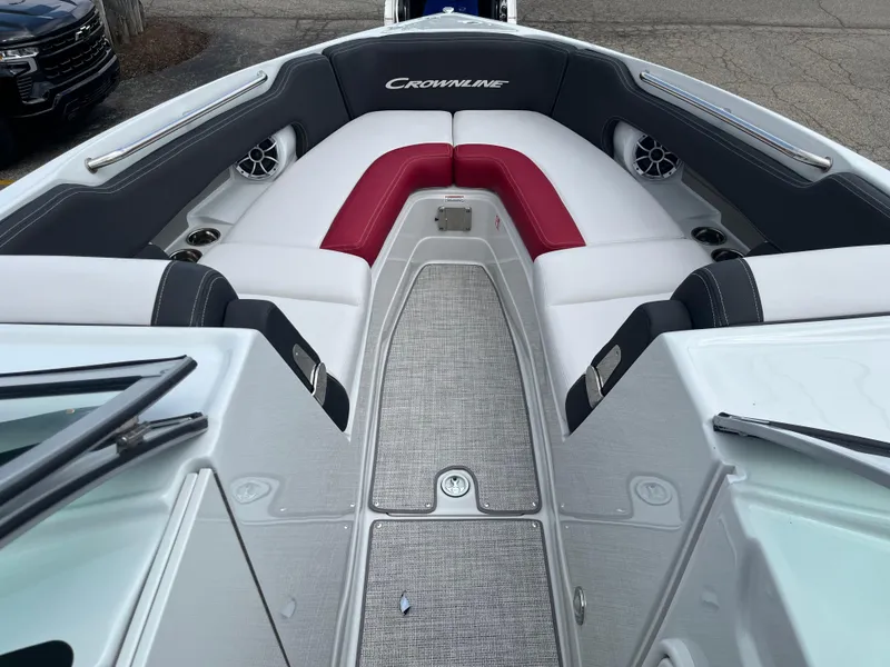 Slide: The Image of 2026 Crownline 298 SS boat interior with stylish seating and modern design. - 5