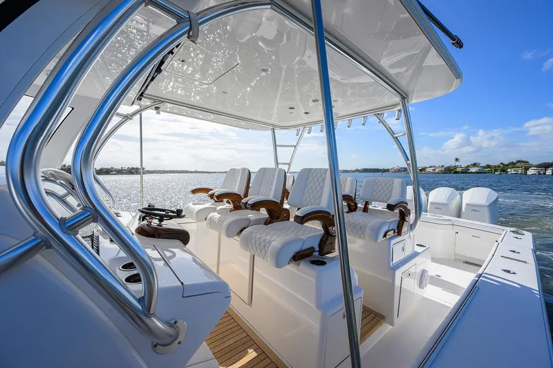 Slide: The Image of 2026 Valhalla Boatworks V-46 luxury seating area with ocean view. - 6