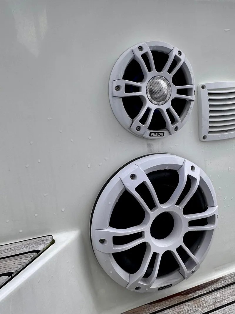 Slide: The Image of Speakers on 2023 Beneteau Flyer 9 SUNdeck boat, featuring Fusion audio system. - 14