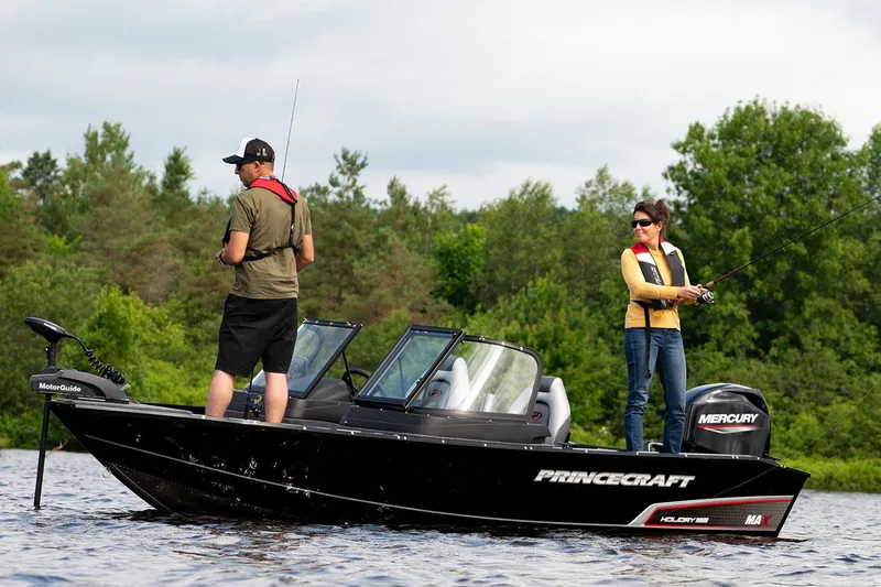 Slide: The Image of Manufacturer Provided Image: 2025 Princecraft Holiday 162 WS MAX boat with two people fishing on a lake. - 3