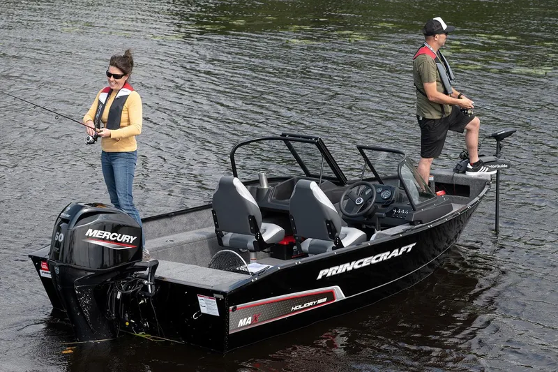 Slide: The Image of Manufacturer Provided Image: 2025 Princecraft Holiday 162 WS MAX boat with two people fishing on a lake. - 4