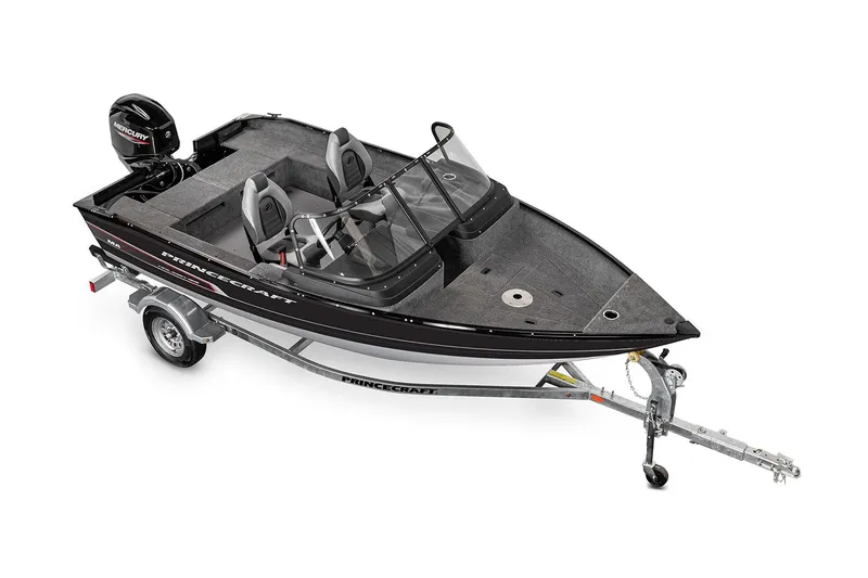 Slide: The Image of Manufacturer Provided Image: 2025 Princecraft Holiday 162 WS MAX boat on trailer, black exterior, spacious interior. - 5