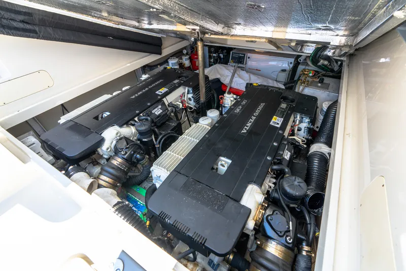 Slide: The Image of Engine compartment of 2015 Hinckley Picnic Boat 37 MKIII with Volvo Penta engines. - 38