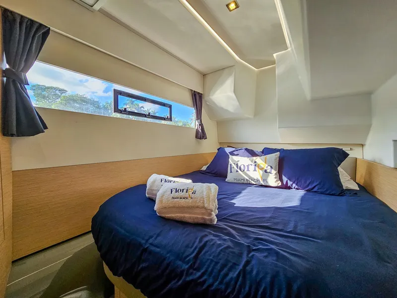 Slide: The Image of Luxurious cabin interior of 2017 Fountaine Pajot MY 37 yacht with cozy bedding. - 40