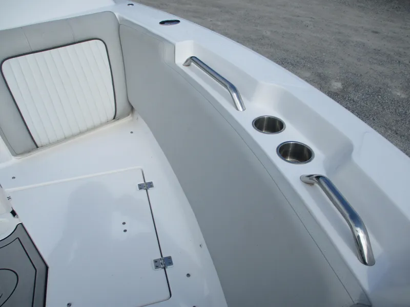 Slide: The Image of 2023 Sea Fox 268 Traveler boat interior with seating and cup holders. - 11