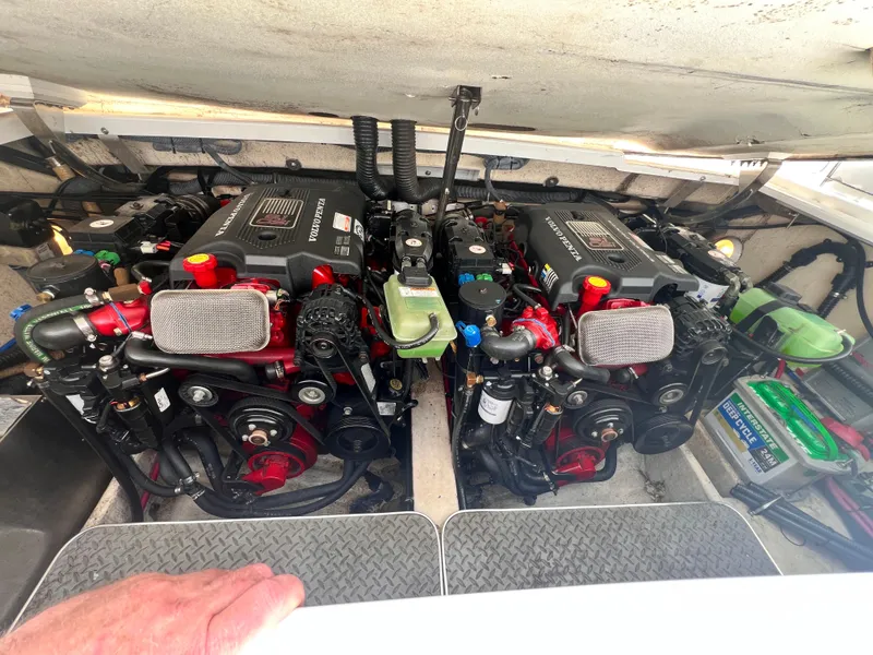 Slide: The Image of Engine compartment of a 2005 Formula 330 Sun Sport boat with dual Volvo Penta engines. - 47