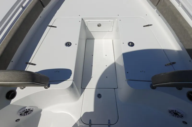 Slide: The Image of 2026 Sea Hunt Gamefish 27 boat interior with seating and storage compartments. - 27