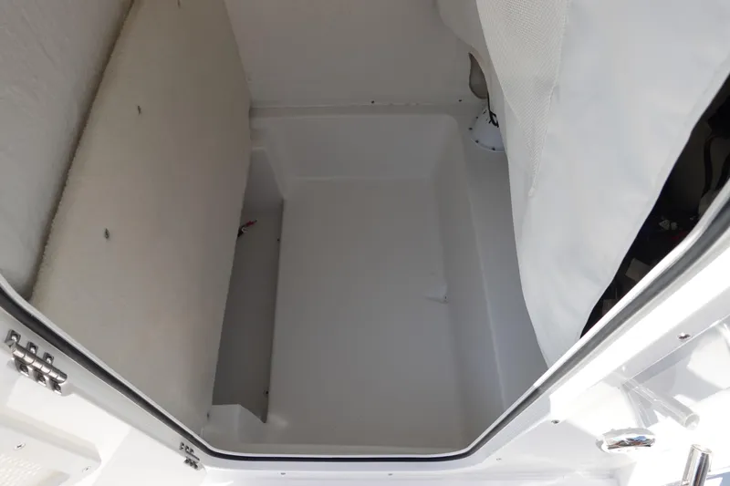 Slide: The Image of Storage compartment inside 2026 Sea Hunt BX 25 FS boat, featuring clean, spacious interior. - 31