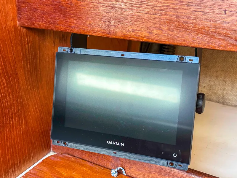 Slide: The Image of Garmin navigation display on 1983 Racing Sloop sailboat, mounted on wooden panel. - 9