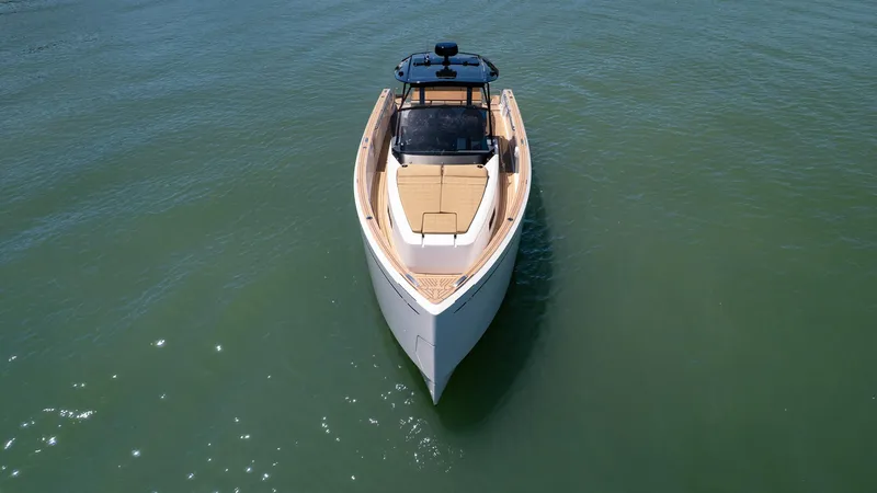 Slide: The Image of 2025 Pardo Yachts 38 cruising on calm waters, aerial view. - 3