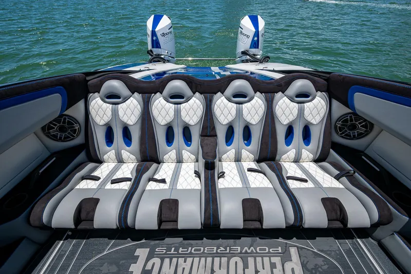 Slide: The Image of Luxurious seating on 2023 Performance Powerboats P360, featuring stylish design and powerful engines. - 32
