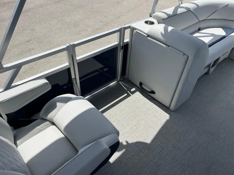 Slide: The Image of 2025 Avalon 2385 Venture 85 Quad Lounger interior with plush seating and modern design. - 11