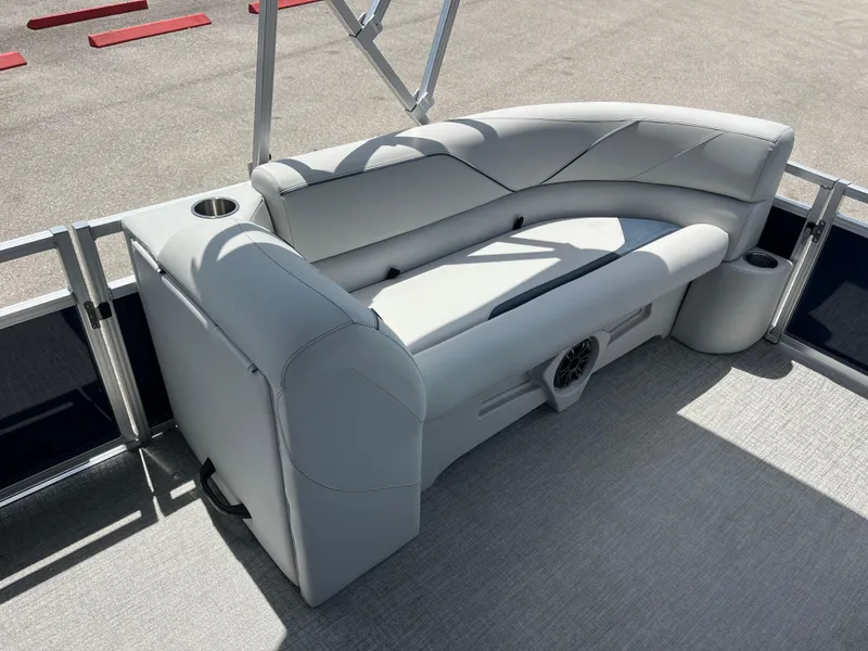 Slide: The Image of Luxurious seating on 2025 Avalon 2385 Venture 85 Quad Lounger, Tri Toon boat. - 13