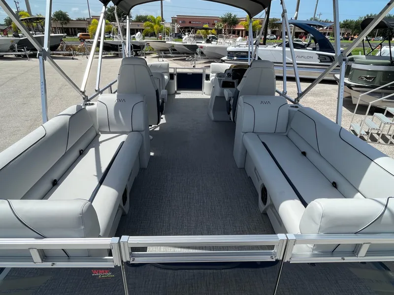 Slide: The Image of 2025 Avalon 2385 Venture 85 Quad Lounger, Tri Toon High Performance boat interior. - 9