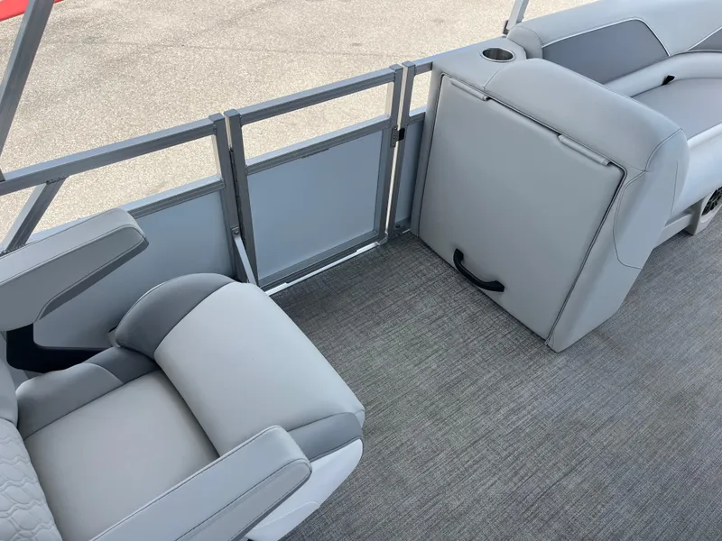 Slide: The Image of 2025 Avalon 2385 Venture 85 Quad Lounger interior with gray seating and flooring. - 11
