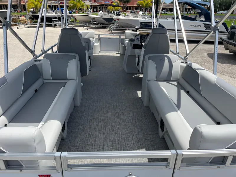 Slide: The Image of 2025 Avalon 2385 Venture 85 Quad Lounger, Tri Toon High Performance interior with gray seating. - 9