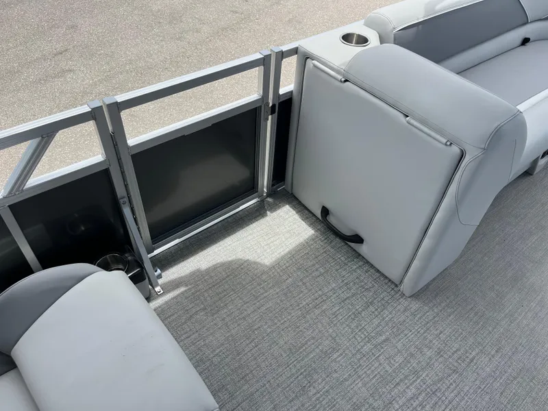 Slide: The Image of 2025 Avalon 2385 Venture 85 Quad Lounger interior with gray seating and flooring. - 11