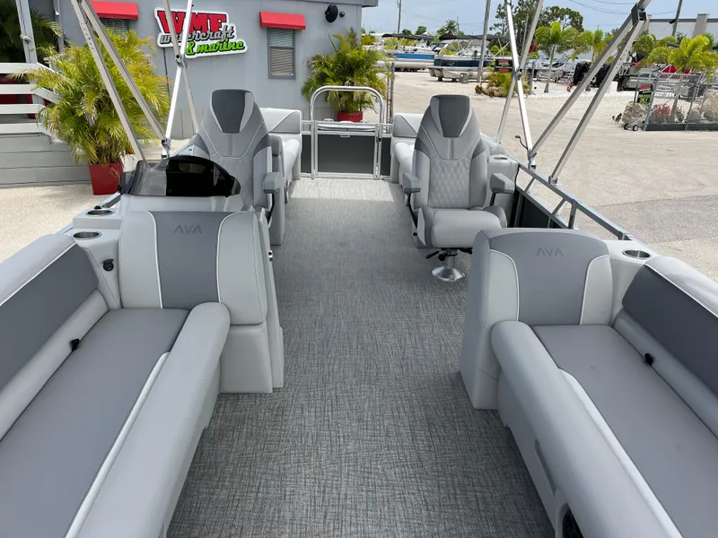 Slide: The Image of 2025 Avalon 2385 Venture 85 Quad Lounger, Tri Toon High Performance boat interior. - 14