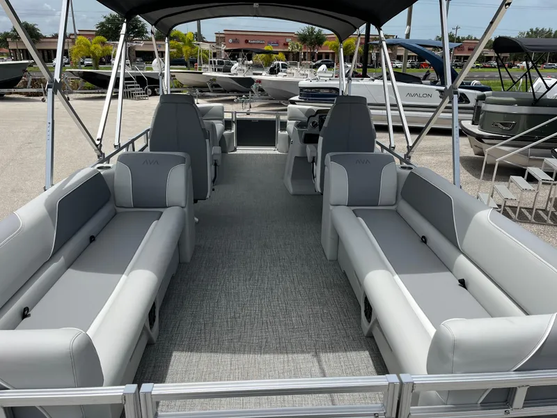 Slide: The Image of 2025 Avalon 2385 Venture 85 Quad Lounger, Tri Toon High Performance boat interior. - 9