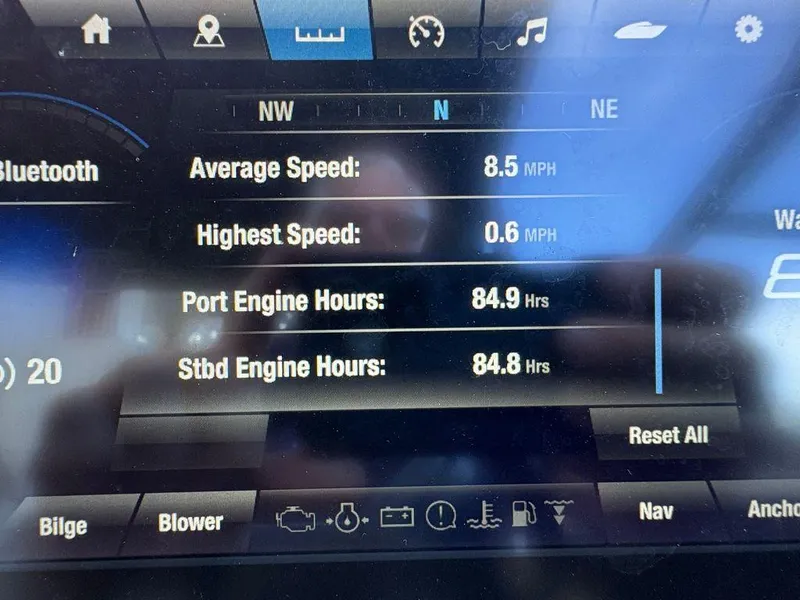 Slide: The Image of Dashboard of 2021 Yamaha Boats 252SE showing speed and engine hours. - 17