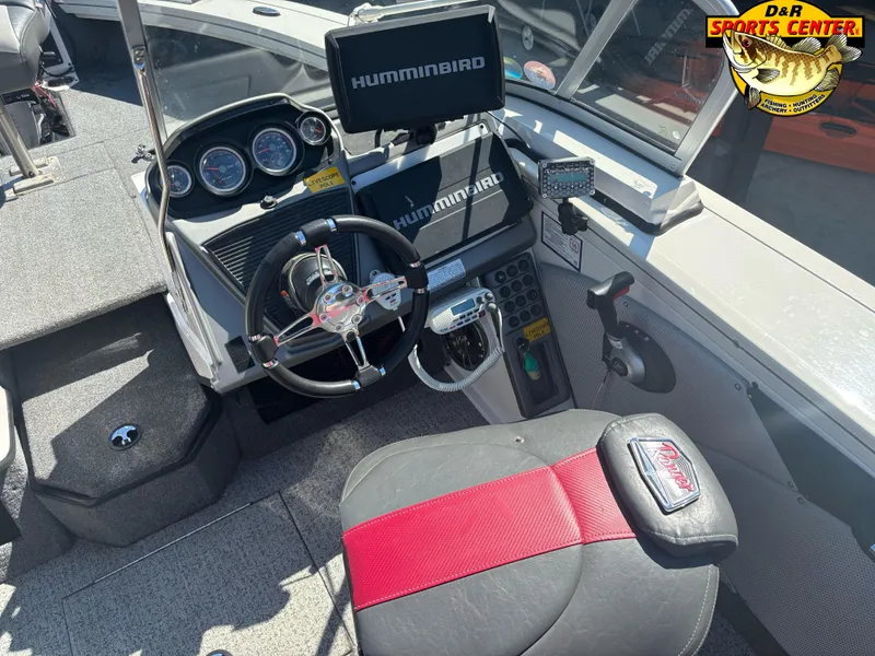 Slide: The Image of 2020 Ranger VX1888 WT boat dashboard with Humminbird electronics and steering wheel. - 10
