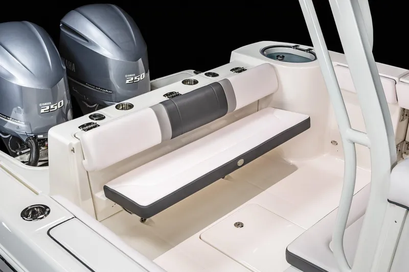Slide: The Image of Manufacturer Provided Image: 2021 Robalo R272 Center Console boat with Yamaha 250 engines and fold-down bench seat. - 31