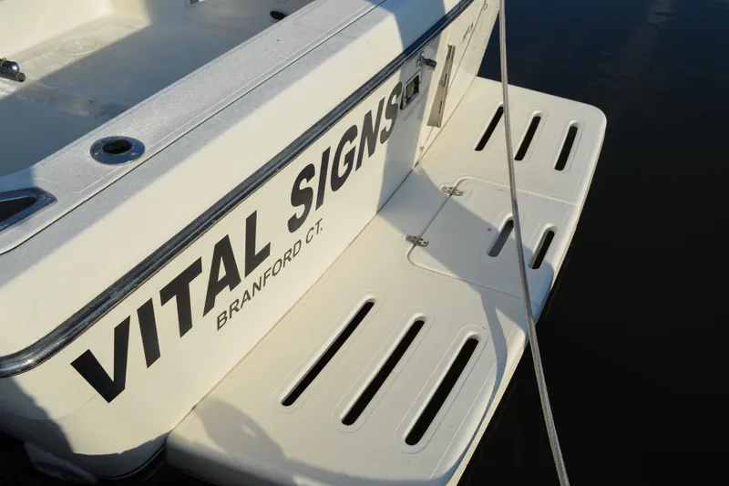 Slide: The Image of 2003 Pursuit 3000 Express boat with "Vital Signs" name, docked in Branford, CT. - 4