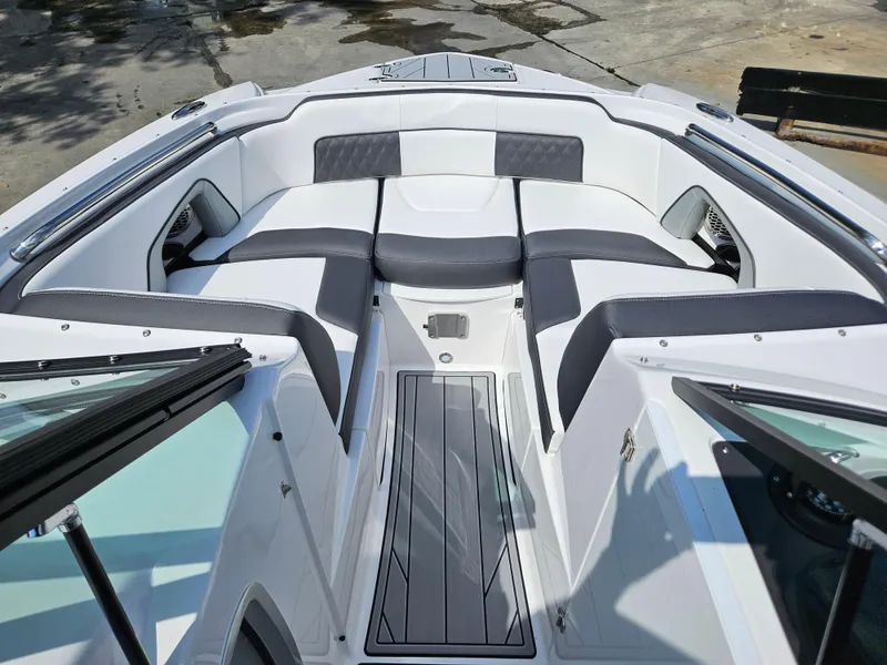 Slide: The Image of 2025 Monterey M-45 boat interior with sleek seating and modern design. - 23