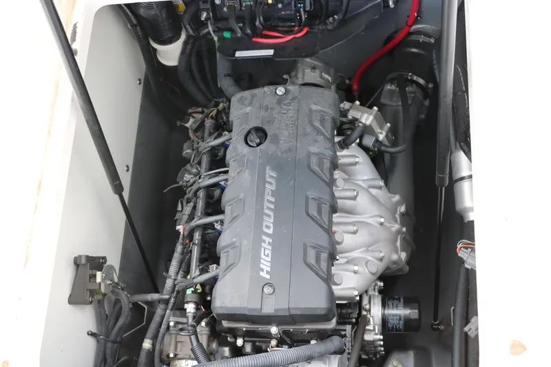 Slide: The Image of 2018 Yamaha Boats 190 FSH Sport engine compartment with high output motor. - 31