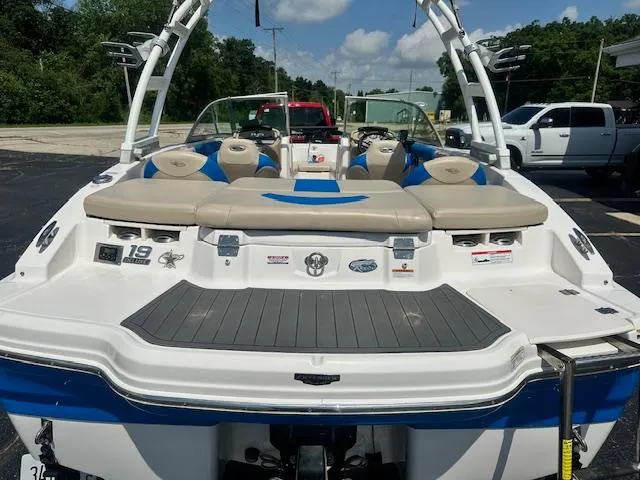 Slide: The Image of 2018 Chaparral 19 H2O Ski & Fish boat, rear view, parked outdoors. - 4