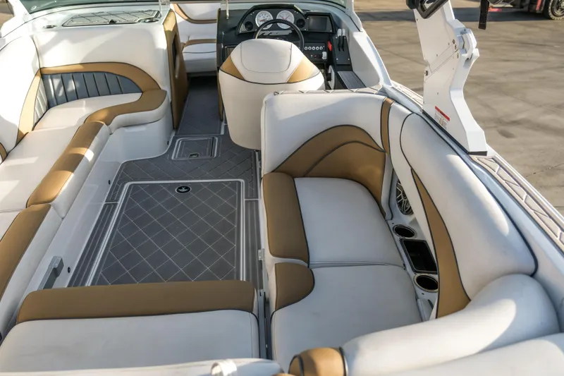 Slide: The Image of Luxury interior of 2021 MB B23 Alpha boat with white and tan seating. - 16