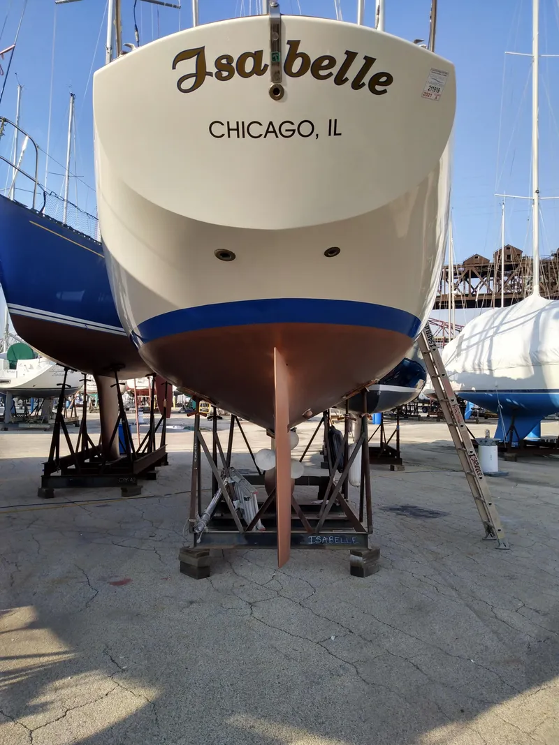 Slide: The Image of 1969 Chris-Craft Apache 37 sailboat named "Isabelle" in dry dock, Chicago, IL. - 4