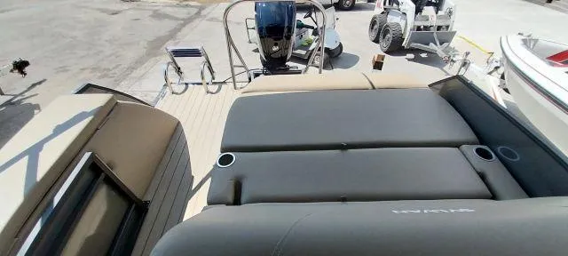 Slide: The Image of 2024 Sylvan Mirage 8520 CLZ DH pontoon boat with spacious seating and modern design. - 12