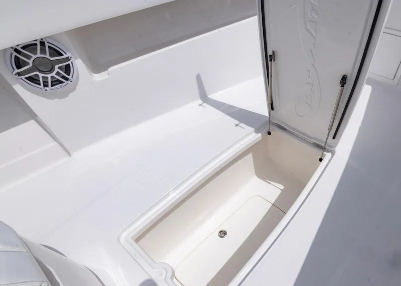 Slide: The Image of Open storage compartment on 2026 Blackwater 41 Sportfish boat deck. - 24