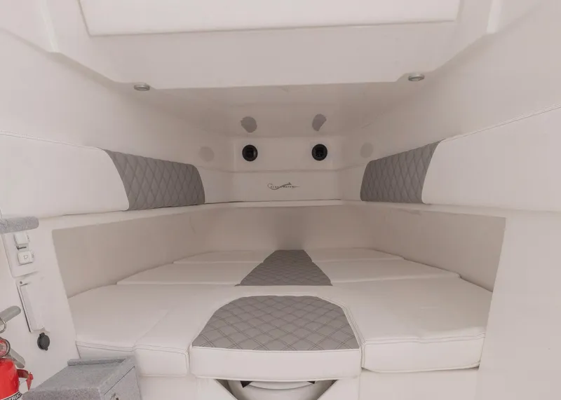 Slide: The Image of Interior cabin of 2026 Blackwater 41 Sportfish with cushioned seating and modern design. - 25