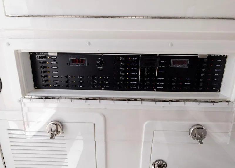 Slide: The Image of Electrical control panel on a 2026 Blackwater 41 Sportfish boat. - 29