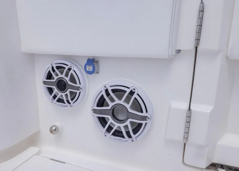 Slide: The Image of Speakers on 2026 Blackwater 41 Sportfish boat, featuring JL Audio marine sound system. - 33