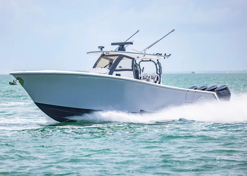 Slide: The Image of 2026 Blackwater 41 Sportfish boat cruising on open water. - 43