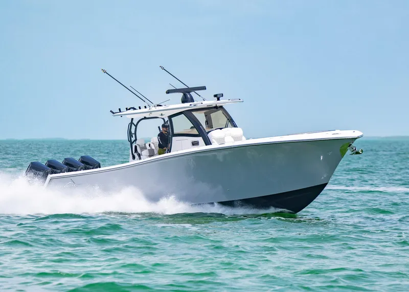 Slide: The Image of 2026 Blackwater 41 Sportfish boat cruising on open water. - 5