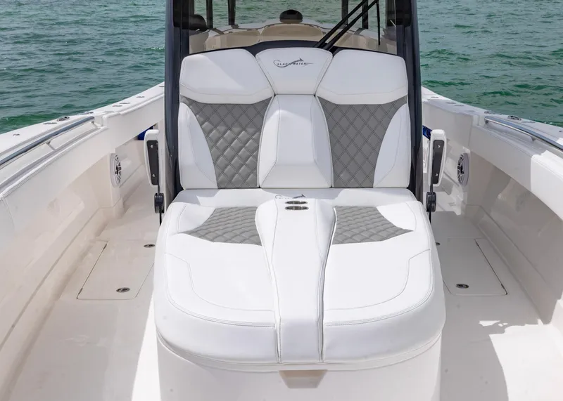 Slide: The Image of 2026 Blackwater 41 Sportfish boat with luxurious white and gray seating. - 9