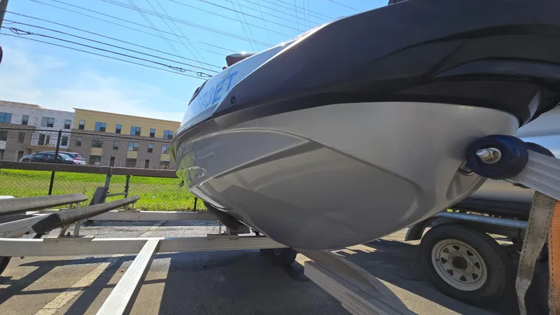 Slide: The Image of 2021 Sea-Doo GTX Limited 300 on trailer, viewed from below, outdoors. - 13